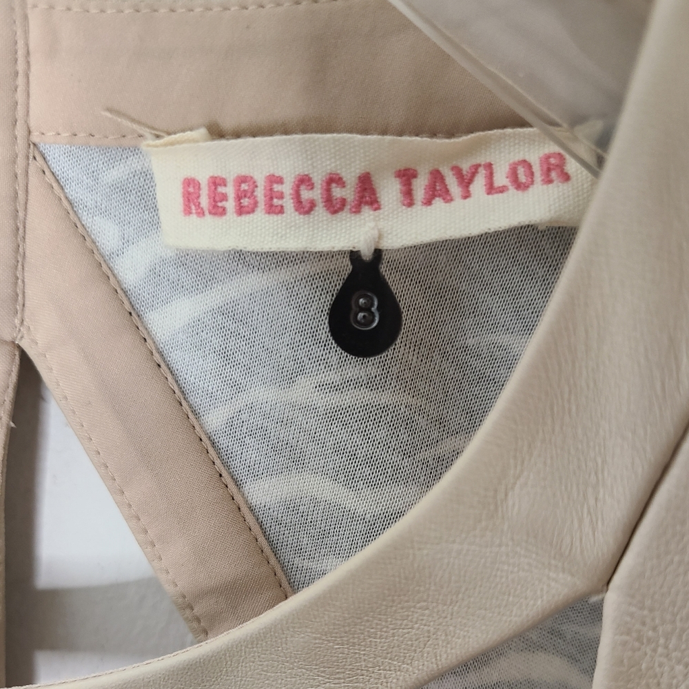 REBECCA TAYLOR Leather Trim Cage Dress Black/Cream Silk Tiger Print Sz 8 - Picture 8 of 13